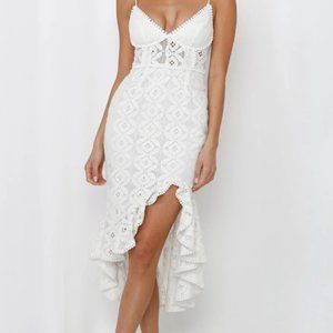 Hello Molly Asymmetrical White Lace Midi Dress - Size XS